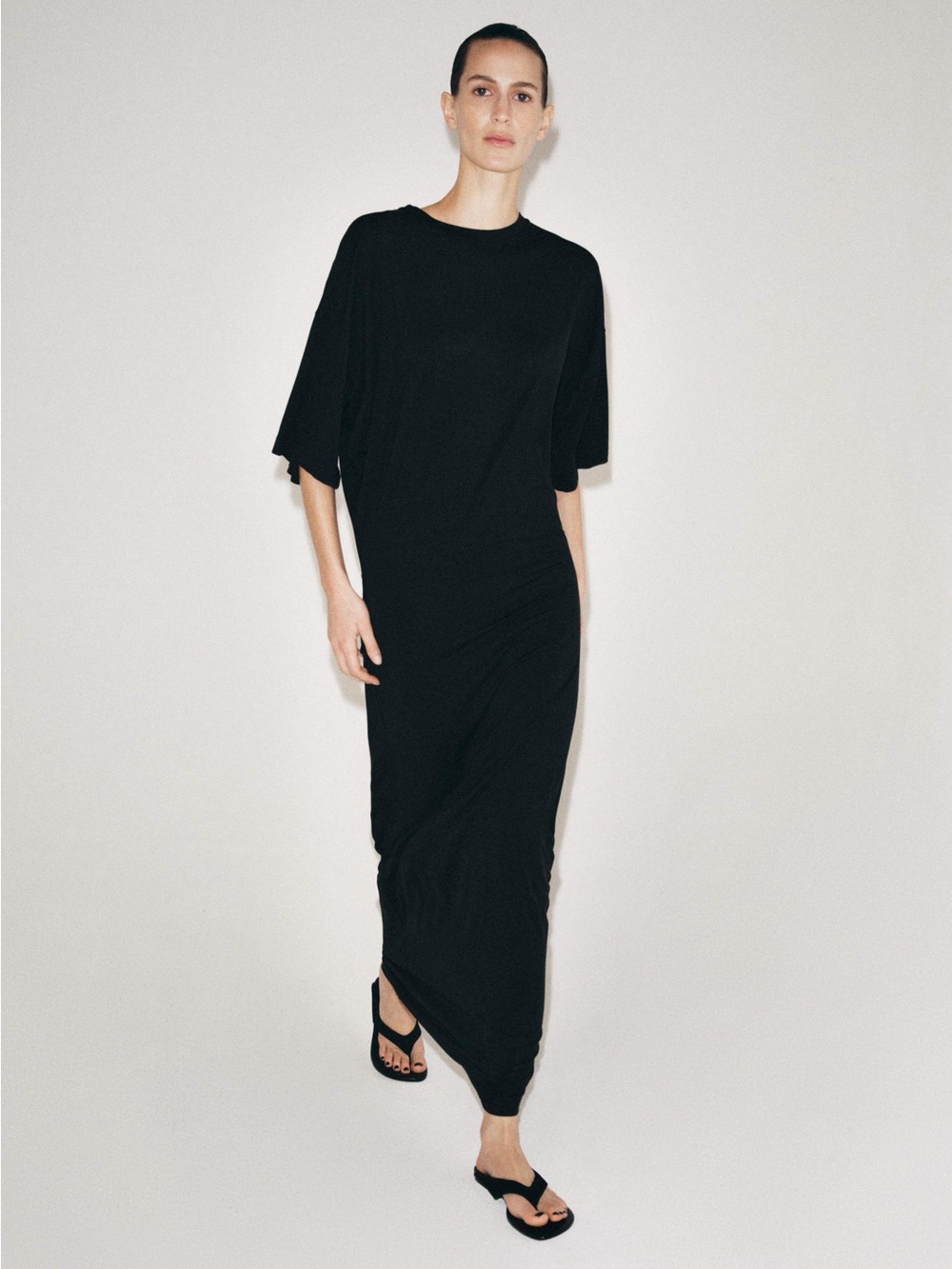 Zara Black Maxi Dress with Short Sleeves
